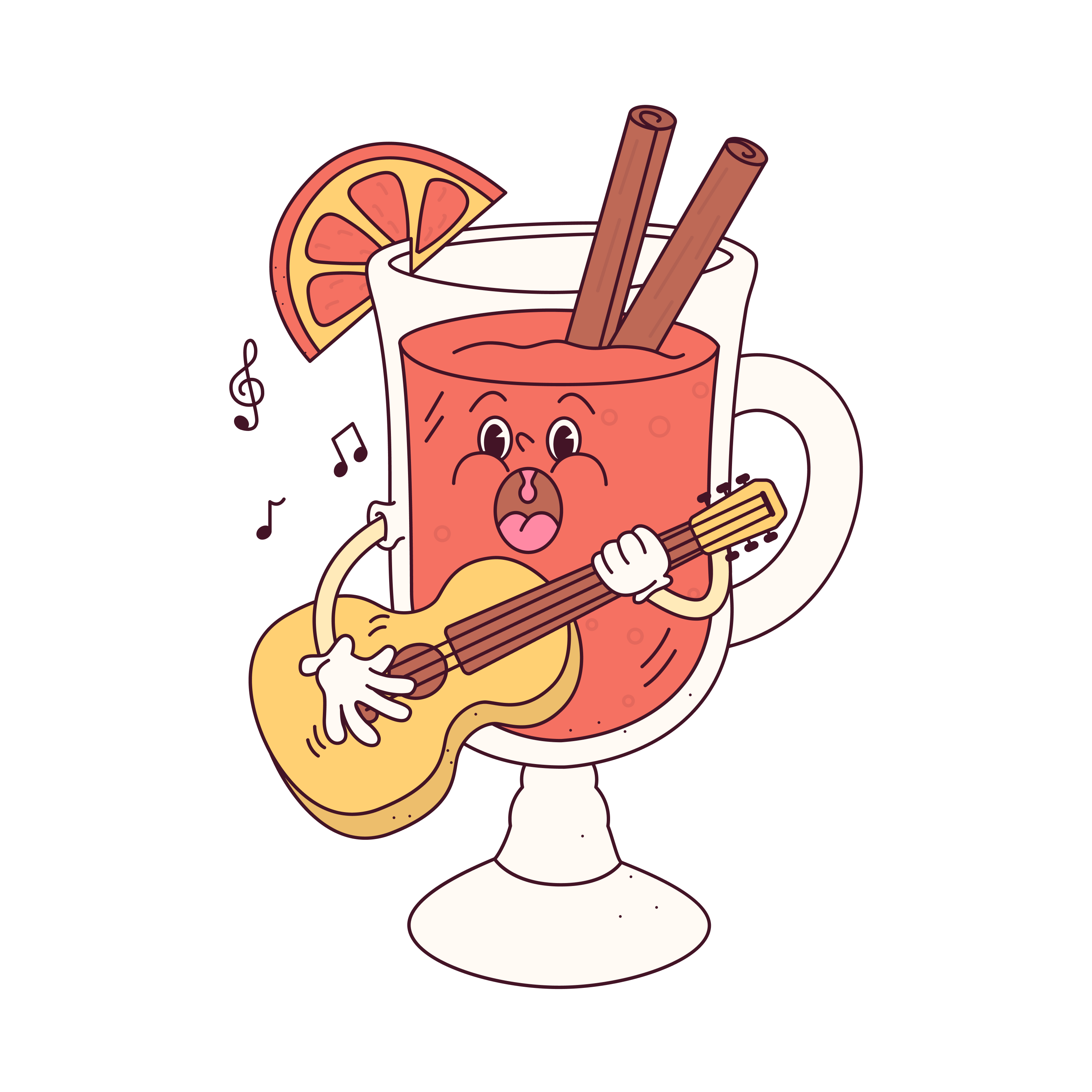 retro style illustration of a cocktail playing a guitar.