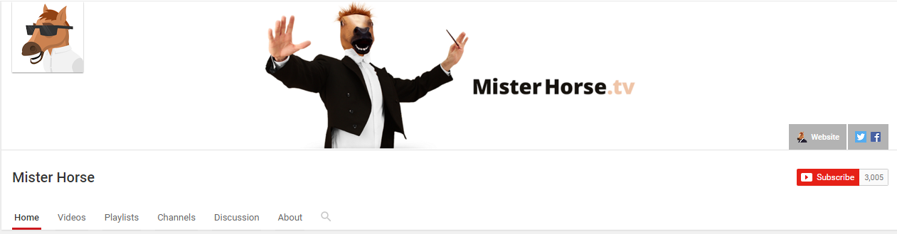 Screenshot of MisterHorse's YouTube channel cover photo.